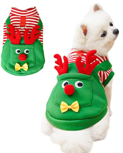 Kuoser Hundepullover Weihnachten für Kleine Hunde Weihnachtsoutfit, Rentier Pullover für Hunde Welpen mit D-Ring für Chihuahua Yorkie Maltesisch, Weihnachts-Hundekostüm Winter, XS