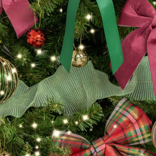 Green Sparkle Ruffle Christmas Tree Ribbon - 270cm (2.7m / 106.3')