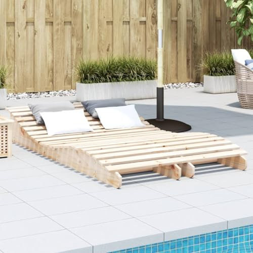 QUAHEAS 2er Set Sonnenliegen, 205x60x31,5 cm, Massivholz Kiefer, ergonomische S-Form für Garten, Pool, Terrasse, Robustes Latten-Design, unbehandeltes Holz