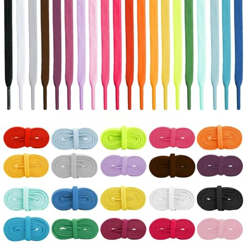 IOHJSA 20 Paires Lacets Plats, 120 cm Lacets Durable de Remplacement, Lacet Chaussures pour Bottes, Baskets et Chaussures, 20 Couleurs