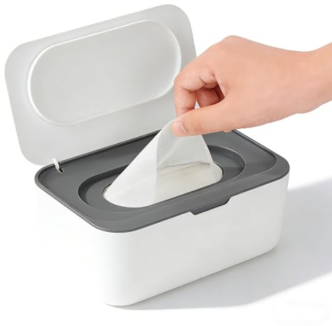 1 Stück Graue Feuchttuch-Spenderbox, nachfüllbar, Einhand-Bedienung | Nachfüllbare Feuchttuch-Box mit Deckel, Hält Feuchttücher Sauber, Einhand-Bedienung, Grau–Ideal für Bad, WC und Schlafzimmer