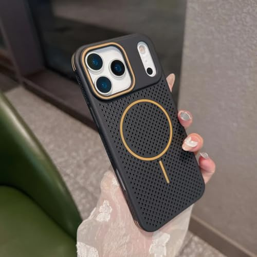 RNOZX For iPhone 13 Pro Max Mesh Magnetic Case Shockproof Heat Dissipation Matte Protect Cover(For iPhone 13 Pro Max/black)