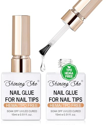 Shining She Nagelkleber für Kunstnägel, TPO-Free HEMA-Free, 1PCS Clear | Extra Stark Nail Glue Gel für Nail Tips UV/LED Aushärtung, Nagel kleber für Tips Fake Nails Press On Nails Strass-Kleber,15ML