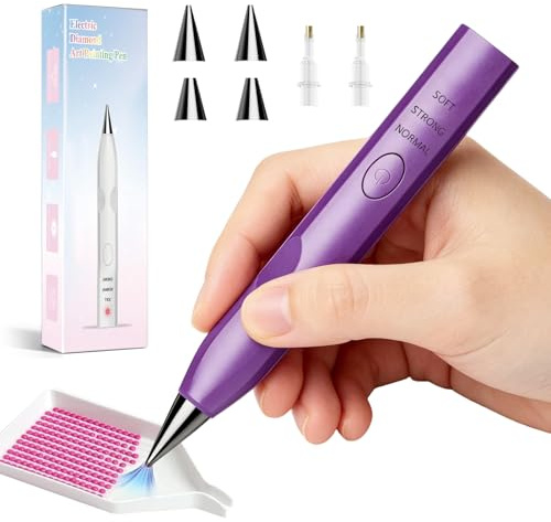 Calenxy Elektrischer Diamond Painting Stift Set, 3 Saugstufen Vakuum Diamantstift mit 6 Ersatzspitzen, Kabellos Wiederaufladbar Diamond Painting Zubehör für AB-Steine Rund/Quadratische Diamanten DIY