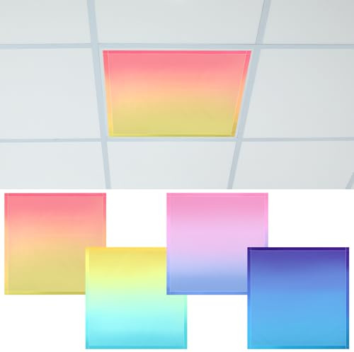 4 Pcs Fluorescent Light Covers 2x2 Ft Magnetic Ceiling Light Classroom Reducing Harsh Glare Flicker Led Decorative Filters Shield for Office Home Hospital School Drop Rainbow Party Decor (Gradient)
