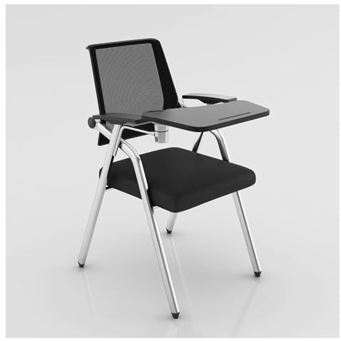 Mesh Guest Reception Chair with Tablet Arm,Foldable Desk Chairs Conference Room Chair Stack Chairs for Office Conference School Waiting Room(Black,with Writing Board)