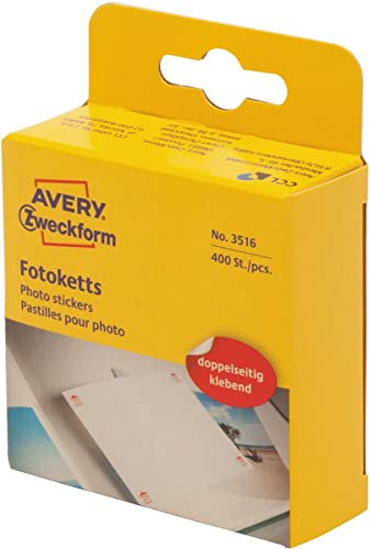 AVERY Zweckform 3516 Fotokleber 400 Stück (12x12mm, Fotoketts, Fotoaufkleber, doppelseitig selbstklebend, Klebepads für Scrapbooking, Fotoalbum, Bulletjournal, Bilder, im praktischen Spender) weiß