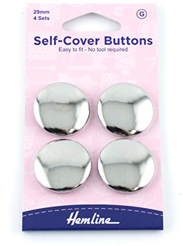 Hemline H473.29 Brass Metal Top Self Cover Button 29mm Pack 4 Buttons with Instructions