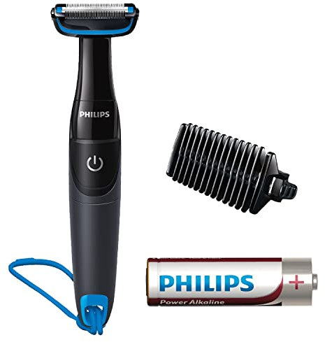 Philips Bg1024/16 Tondeuse Corps Bodygroom Noir/Bleu Outil de Protection Breveté Coupe de 0,5 mm Sabot Bidirectionnel Étanche Accessoire Douche