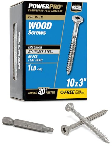 Power Pro Premium Exterior Wood Screws, #10 x 3 Inch All-Purpose Deck Screws for Outdoor Projects, T-25 Star Bit Included, Silver, 66 Pieces | 48623V4