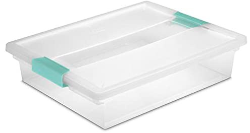 Sterilite Clip Box, Stackable Small Storage Bin with Latching Lid, Plastic Container to Organize Office, Crafts, Clear Base and Lid, Large, 1-Pack