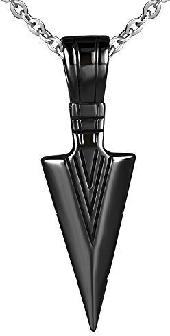 Feilok Men Women Punk Gothic Arrow Arrowhead Tip Arrow Point Stainless Steel Pendant Necklace, Black