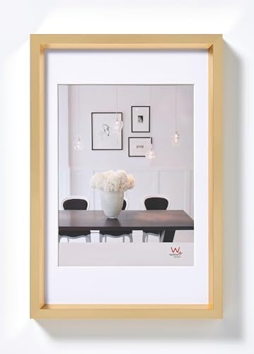 walther design Bilderrahmen gold 18 x 24 cm mit Passepartout, Steel Style Kunststoffrahmen ES824G
