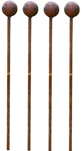 RUDDINGS WOOD Pack of 4 x 120cm High Rust Metal Ball Flower Plant Support Stakes - Rusty Steel Tomato Sticks - Garden Border Stake