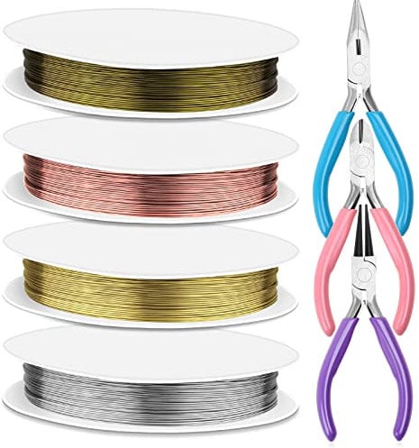 Anezus 7 Pcs Jewelry Pliers and Jewelry Beading Wire Tools Set Includes Needle Nose Pliers, Round Nose Pliers, Wire Cutters and Craft Wire for Jewelry Repair Making Supplies