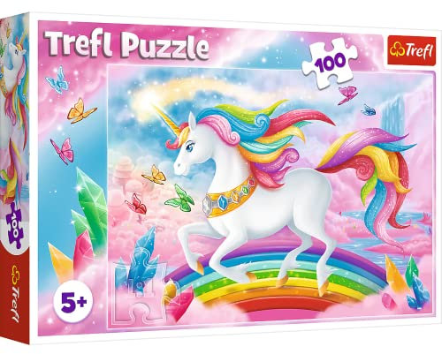 Trefl, Puzzle, Kristallwelt der Einhörner, 100 Teile, für Kinder ab 5 Jahren, Farbig