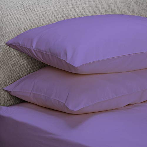 M Fabrics Poly-Cotton Plain Dyed Housewife Pillowcase Pair - Easy Care, Machine Washable - Available in 25 Colours - Pillow Case Pair 50x75cm (Lilac)