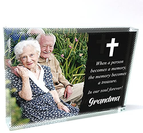 ShopQuality4U In Memory of Person Name Here with Picture Personalised Printed Large Crystal Block (13 x 9cm), Custom Photo Glass Block, Birthday Present