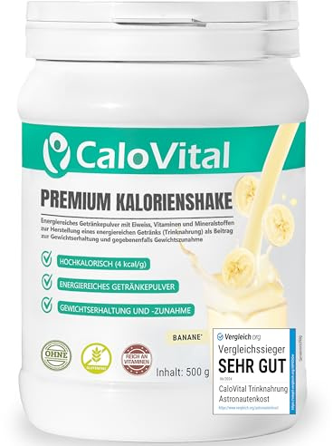 CaloVital Trinknahrung hochkalorisch zum Zunehmen, Banane 500g | Kalorien Shake mit Kohlenhydraten & Eiweiß, hochdosiert mit vielen Vitaminen, Premium Qualität aus Deutschland