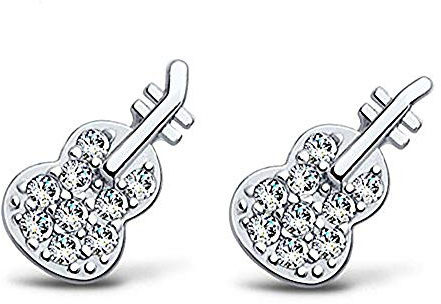 Baobei Frauen Kind Violine Ohrstecker Ohrringe 925 Sterling Silber Blaues Auge Zirkonia Musik Violine Ohrstecker Eleganter feiner Schmuck für Frauen Mädchen mit Schmuckschatulle