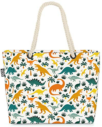 VOID Dinos Palmen Strandtasche Shopper 58x38x16cm 23L XXL Einkaufstasche Tasche Reisetasche Beach Bag