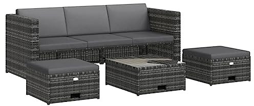 4-tlg. Garten-Lounge-Set mit Auflagen Poly Rattan Grau