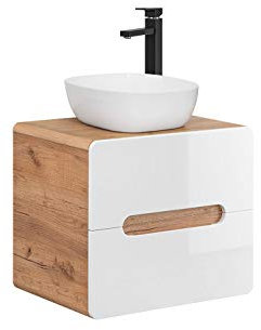 COMAD Waschplatz Aruba mit Aufsatzbecken 60cm Breite - amerikanische Eiche - weiß Hochglanz