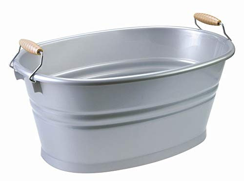 Cubo nostalgia ovalado de plástico plateado 28 litros