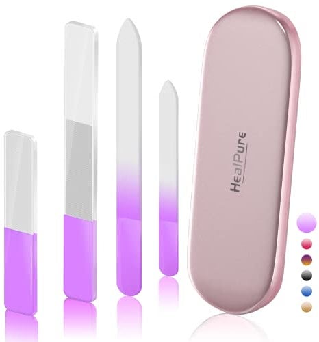 Lima per unghie in vetro e Shiner – 4 lime per unghie in cristallo inciso a doppia faccia e nano lucidanti, kit professionale per manicure per unghie acriliche e naturali, perfetto per donne e ragazze