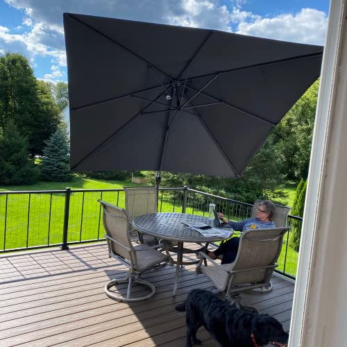 PURPLE LEAF 2.7 X 3.5 M Garden Cantilever Parasol, Large Rectangle Patio Umbrella with Crank Handle and Tilt for Balcony and Outdoor, Grey