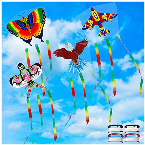 Xiuyer Kinder Drachen Flugdrachen Farbige Schmetterling Kite Einleiner Drachen Mit 4 100m Drachenschnur Leicht Zu Bauen Und Fliegen Outdoor Drachen Mit Steinadler Motiv, 4 Stück Kinder Drachen