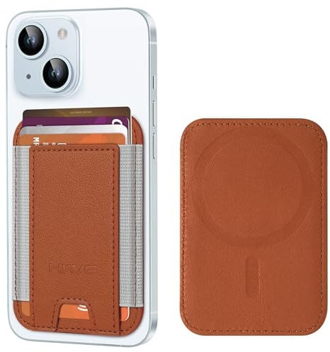 HiWe for MagSafe Wallet, Strongest Magnetic Wallet for iPhone 16/15/14/13/12 Series, 7 Cards Holder, Magnetic Phone Wallets, Leather Minimalist Slim RFID for iPhone Wallets, 1 Slot, Brown