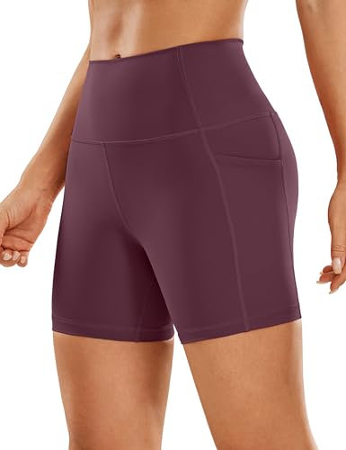 CRZ YOGA Naked Feeling Damen Kurze Leggings High Waist Radlerhose Yoga Fitness Sporthose mit Taschen - 13cm Dunkelbraun 42