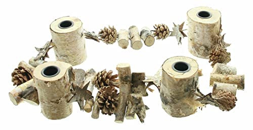 Kerzenhalter Birke, Girlande mit 4 Kerzenständern, Lichterkette aus Holz & Tannen-Zapfen, Dekogirlande, Tischdeko, Kerzenständer, Adventsdeko, Herbstdeko