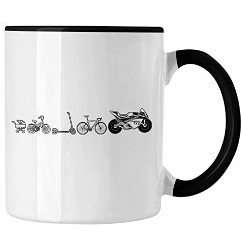 Trendation - Motorrad Evolution Tasse Geschenk Lustige Geschenkidee für Motorrad-Fahrer (Schwarz)