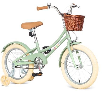 Bixike Mädchenfahrrad im Retro-Design, 35,6 cm, 40,6 cm, 45,7 cm, Cruiser-Fahrrad mit Korb und Trainingsrädern für Kinder von 3–13 Jahren, 50,8 cm, 61 cm, 66 cm, mit Ständer, für Jugendliche ab 6