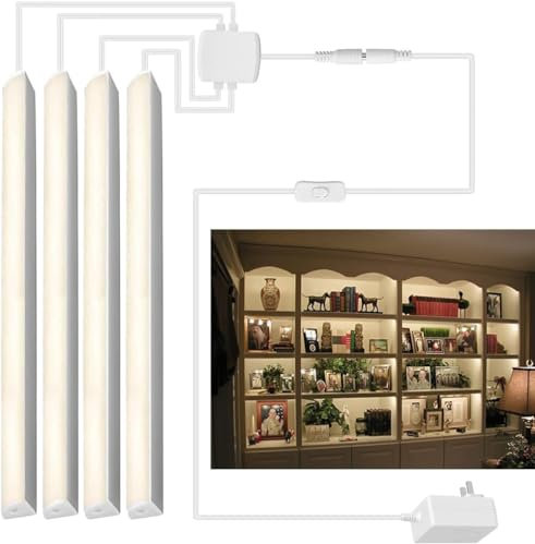 Cefrank LED-Regallicht-Set, 4x 31cm V-förmige Lichtleisten Vitrinenbeleuchtung – 1200 Lumen, 12 W, EU-Stecker, Warmweiß 3000K