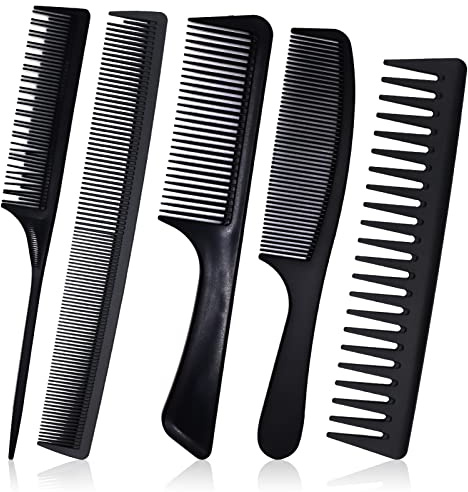 Juego de peines para el cabello, peine de dientes grandes y finos peine de cola antiestático, peine desenredante para hombres y mujeres, salón peluquero, color negro