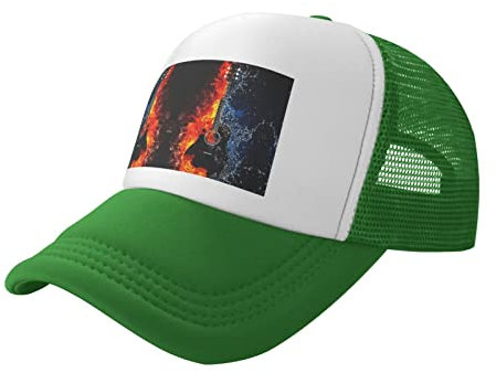 Ice and Fire Trucker-Mütze, schwarz, modische Baseballkappe für Erwachsene, tägliche Outdoor-Aktivitäten, Reisen, grün, Einheitsgröße