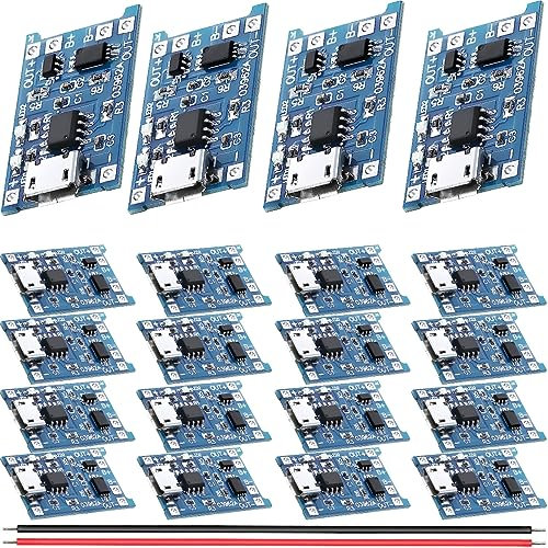 Youmile 20 pcs Lithium battery charging module 5V 1A Charging Module 18650 Lithium Battery Charger board Micro USB with Protection Function with 26AWG red and black cable