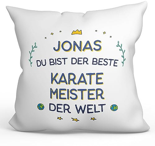 Mugffins Personalisierte Kissen mit Füllung mit Spruch für Karate-Meister Mann - Auf Deutsch - Beste der Welt - 40 x 40 cm - Individuell Anpassbar Geschenk fue Mitarbeiter