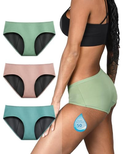TIICHOO Periodenunterschwäsche Starke Blutung für Menstruation Wochenbett Periodenunterwäsche 3er Pack (S, Matcha Grün/Türkis Grün/Roségold)