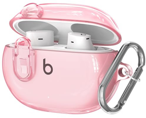 Custodia trasparente per nuovi Beats Studio Buds + (2023) / Beats Studio Buds (2021), Secure Lock Beats Studio Buds Plus, custodia protettiva antiurto per auricolari wireless con portachiavi, rosa