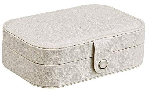 BONOOL Schmuckkästchen, tragbare Reise-Schmucktruhe aus Leder mit abnehmbarer Trennwand, Aufbewahrungsbox für Schmuck, weiße Schmuckschatulle für Damen