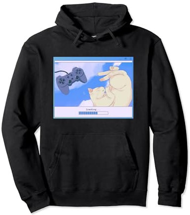 80s Anime Aesthetic Cat Joystick Pullover Hoodie