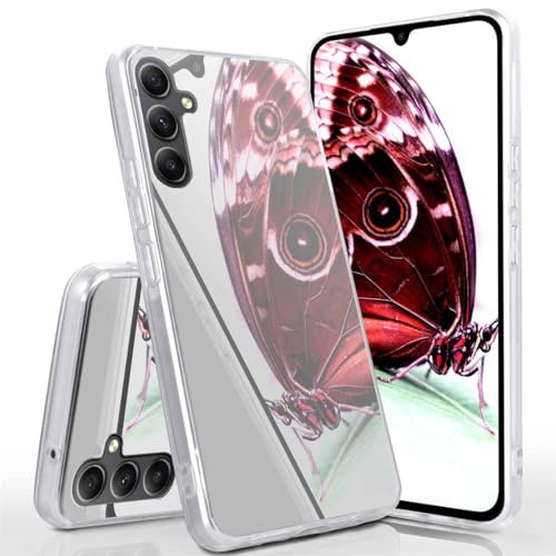 moex Mirror Case für Samsung Galaxy A34 5G Hülle mit Spiegel und erweitertem Kantenschutz aus Silikon, Handyhülle verspiegelte Rückseite, Stylische Handy Schutzhülle dünn, Silber
