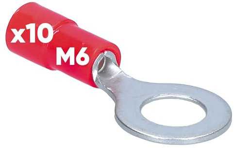 10 Stück Kalitec RKSRM6 Ringkabelschuh 0,5-1mm² I teilisoliert M6 rot I Kupfer I PVC Kragen I zum Verbinden von Kabeln oder Litzen I Kabelschuh I Kabelverbinder I schützt elektrische Verbindungen