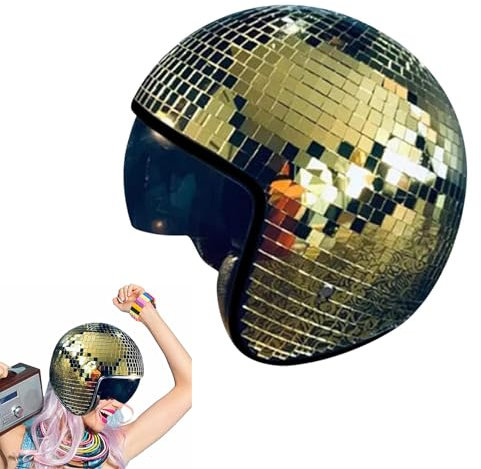 Disco Ball Hats, Glitter Mirror Glass Disco Ball Hat Helmet for Men and Women, Disco Decor Helmets with Retractable Visor, Disco Ball Mirror Hat, Disco Ball Bucket Hat, Luminous Disco Refraction