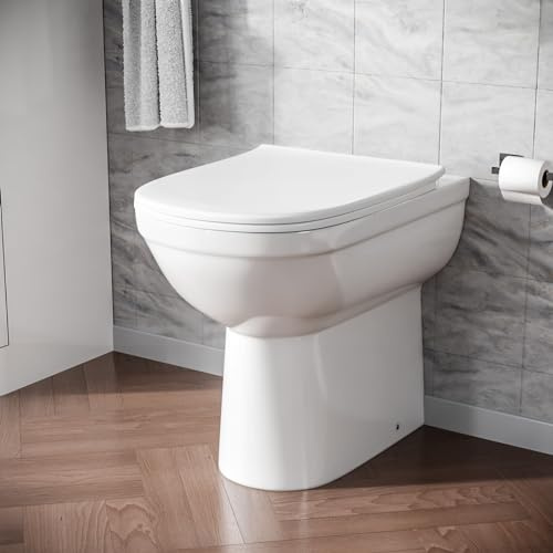 Nes Home Modern Rimless Back to Wall Comfort Height Toilet with Soft Close Seat White