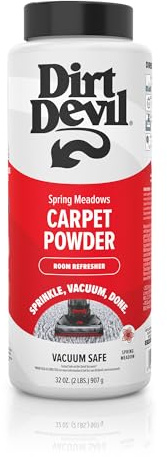 Dirt Devil Carpet Powder, 32 oz, Room Refresher and Odor Eliminator, Spring Meadows Scent, Vacuum Cleaner Safe, For Use on Carpets, Rugs, Upholstery and More, Carpet Freshener Powder for Home Use